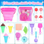 Collapsible Beach Toys Set for Kids & Toddlers: Foldable Bucket, Shovels, Sand Molds, Ice Cream Playset