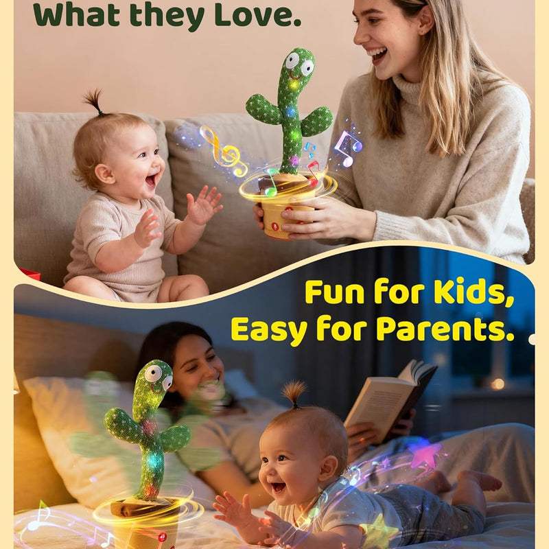 Adjustable Volume Dancing Talking Cactus Baby Toy for 0-6 Months, 4-Level Volume Control, 120 English Songs