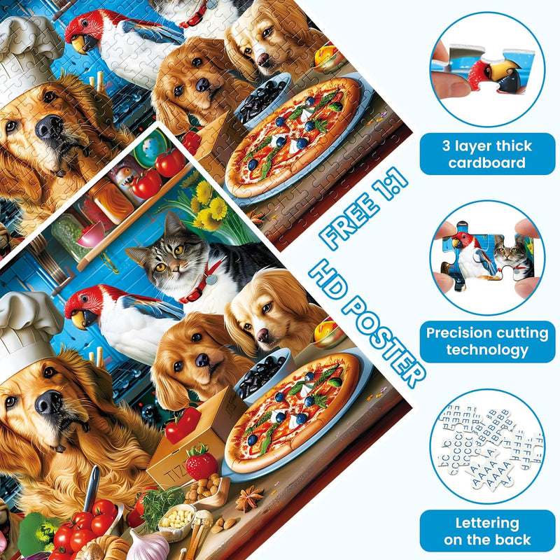 500 Piece Puzzles for Adults, Funny Puppy Animal Jigsaw Puzzles, Food Kitchen Jigsaw Puzzle, Animal Pet Lover Challenging Puzzles for Friends Family Activity Game Nights Gifts, 20.5×15 in