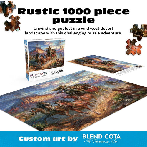 Buffalo Games Blend COTA Wild Wild West 1000 Piece Jigsaw Puzzle - 26.75 x 19.75 in - Western Action Art - Recycled Board & Poster - Puzzles for Adults 1000 Pieces
