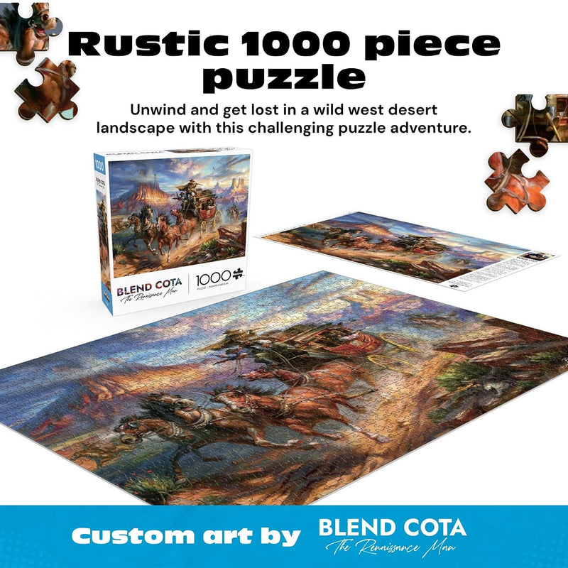 Buffalo Games Blend COTA Wild Wild West 1000 Piece Jigsaw Puzzle - 26.75 x 19.75 in - Western Action Art - Recycled Board & Poster - Puzzles for Adults 1000 Pieces