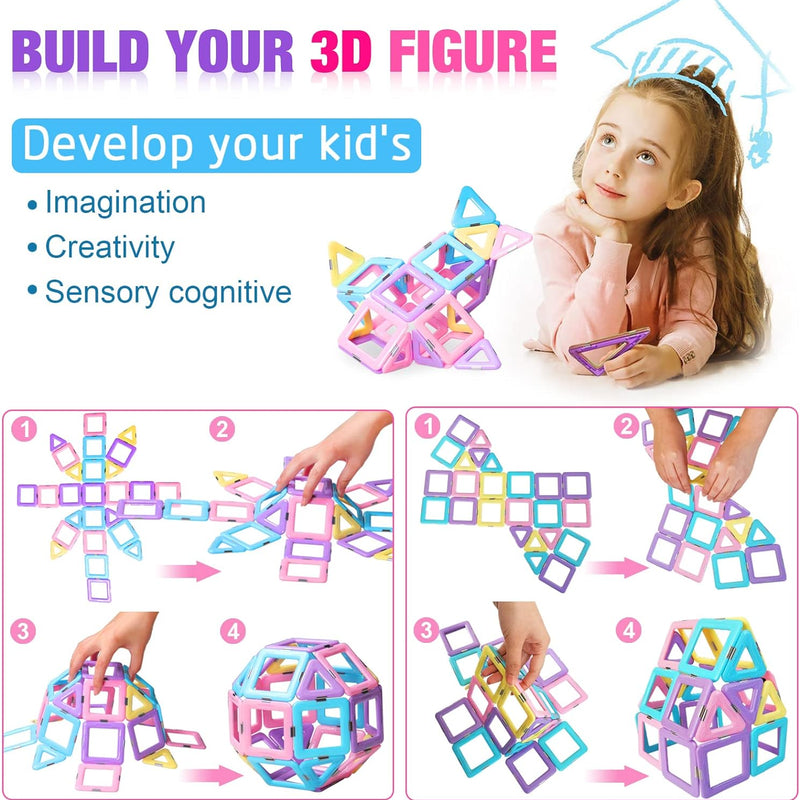 Tolnetr Magnetic Tiles Toys for 3 4 5 6 7 8+ Year Old Boys Girls Upgrade Macaron Castle Blocks Building Set for Toddlers STEM Creativity/Educational Toys for Kids Age 3-6 Christmas Birthday Gifts