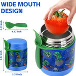 10oz Soup Thermo for Hot Food Kids Insulated Food Jar,Thermo Hot Food Lunch Container, Width Mouth Stainless Steel Lunch Box for Kids with Spoon (Blue-dinosaur)