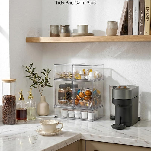 Vtopmart Stackable Storage Drawers Set of 5, Clear Plastic Organizer Bins for Baby Bottle, Beauty Supplies Storage, Ideal for Kichen Countertop, Vanity, Bathroom, Cabinet, Pantry Organization