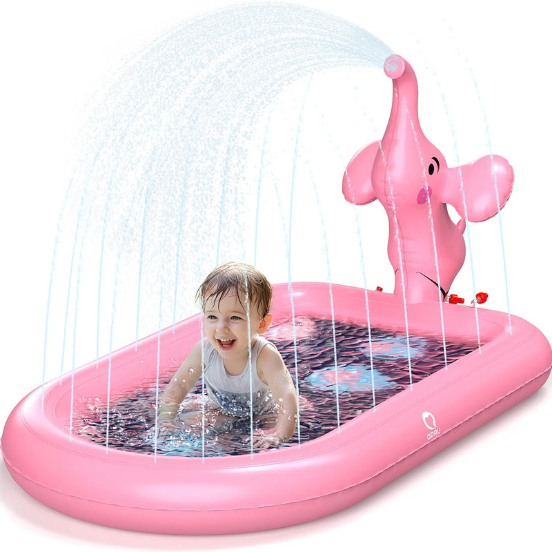 QPAU Elephant Splash Pad for Toddlers 1-3, Inflatable Sprinkler Pool for Outdoor Play