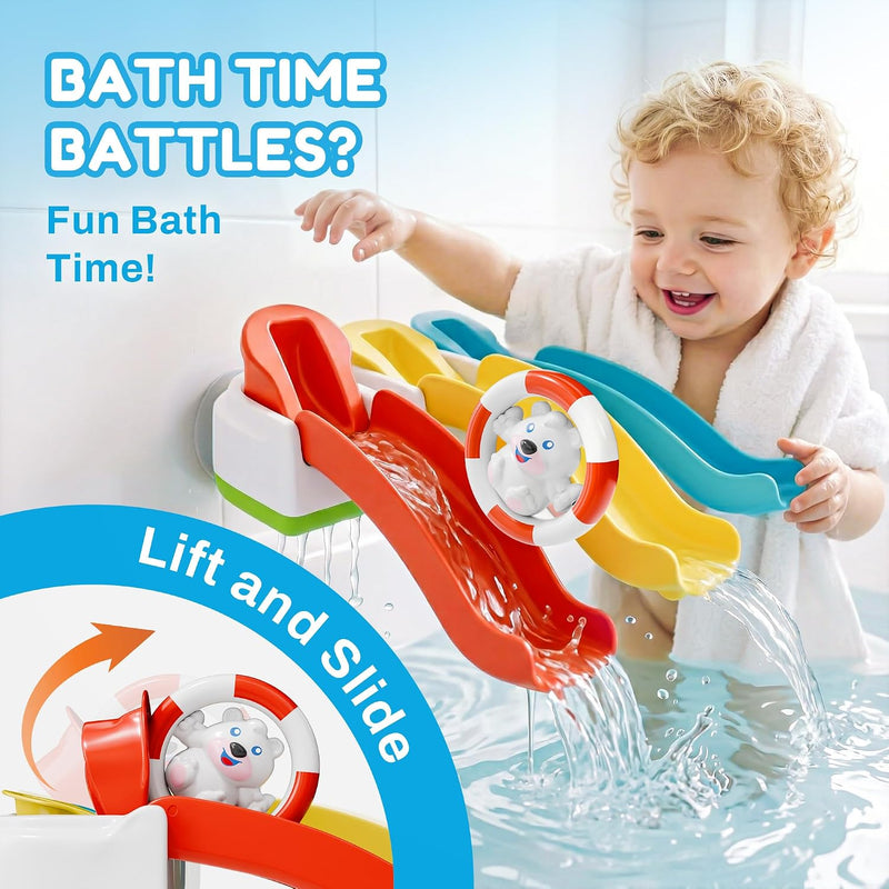 iPlay, iLearn Baby Infant Slide Bath Toys, Bathtub Float Animal Toddler 1-3 | Fun Bathtime Shower Toy, Kid Bathing Tub Pool Water Playset, Birthday Summer Gift Stuffer for 12 18 Months 1 2 3 Yrs Boy Girl