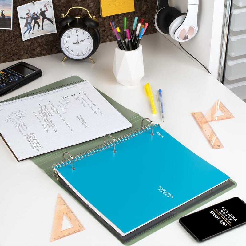 Five Star Spiral Notebook + Study App, 1 Subject, Graph Ruled Paper, 8-1/2" x 11", 100 Sheets, Fights Ink Bleed, Water Resistant Cover, Tidewater Blue (06190AA4)