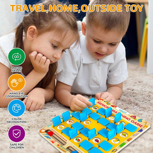 Matching Memory Game for Kids 3-8 Years: Wooden Board Game for Travel, Camping, and Home