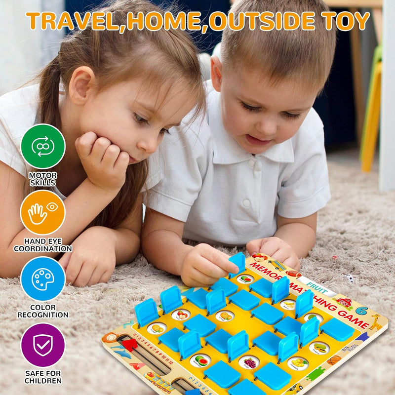 Matching Memory Game for Kids 3-8 Years: Wooden Board Game for Travel, Camping, and Home