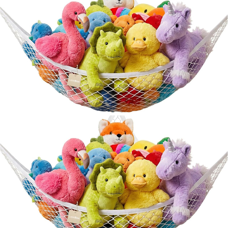Lazebox Stuffed Animal Net Hammock for Plushie Toys, Stuffed Animal Hammock Corner for Kids' Room Decor, Ideas for Organizing Stuffy Collection, White, L (67" x 40" x 40")-Pack of 1