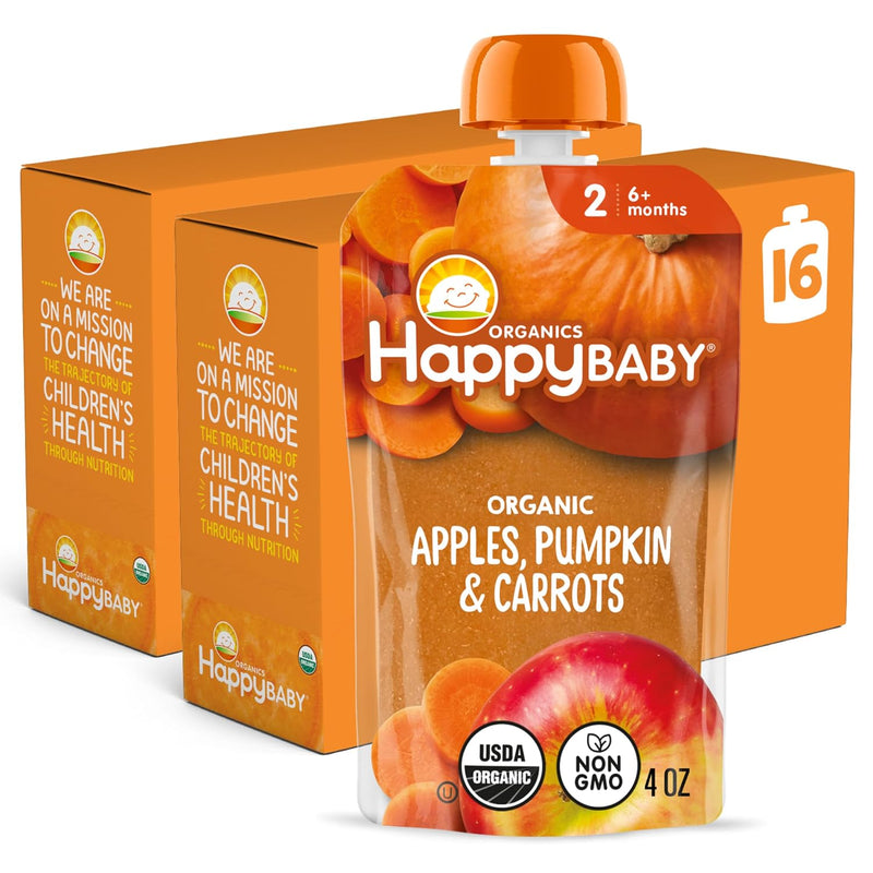 Happy Baby Organics Stage 2 Baby Food Pouches, Gluten Free, Vegan & Healthy Snack, Clearly Crafted Fruit & Veggie Puree, Fruit & Veggie Variety Pack, 4 Ounces (Pack of 10), Amazon Exclusive