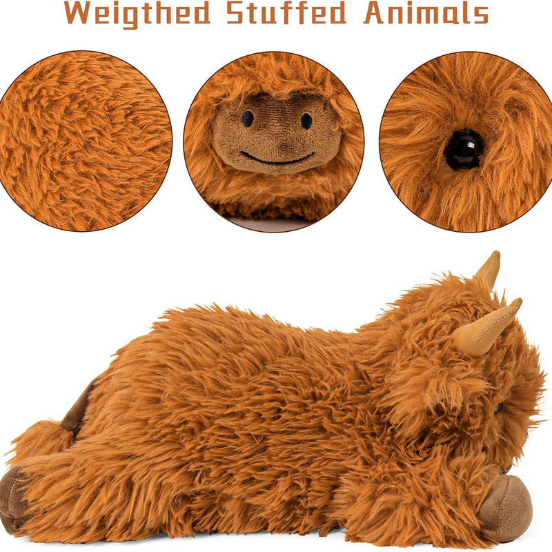 Wepop 5lbs Highland Cow Weighted Stuffed Animals, 22in Giant Highland Cow Gift Plush Toy,Adorable Stuffed Animal for Kids and Adults Highland Cattle Plushie Pillow Decor