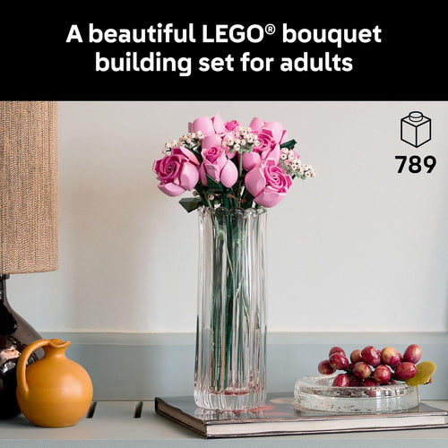 lego botanicals pink roses artificial flowers building set for adults, gifts for birthdays, room decor