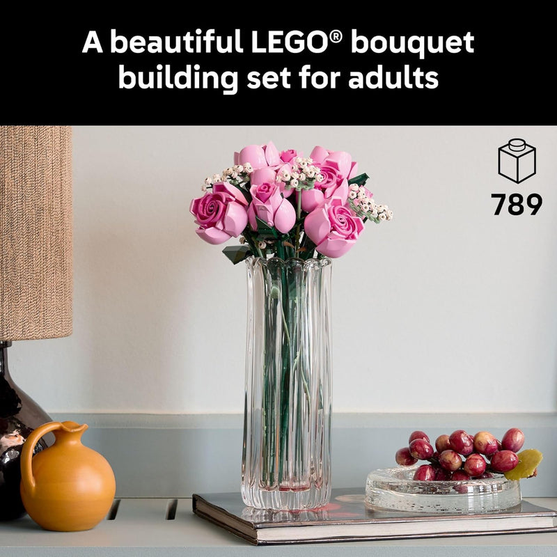 lego botanicals pink roses artificial flowers building set for adults, gifts for birthdays, room decor