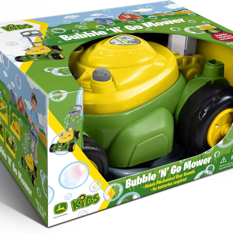 John Deere bubble lawn mower for toddlers with bubble blowing machines, no batteries required, 2+ years old