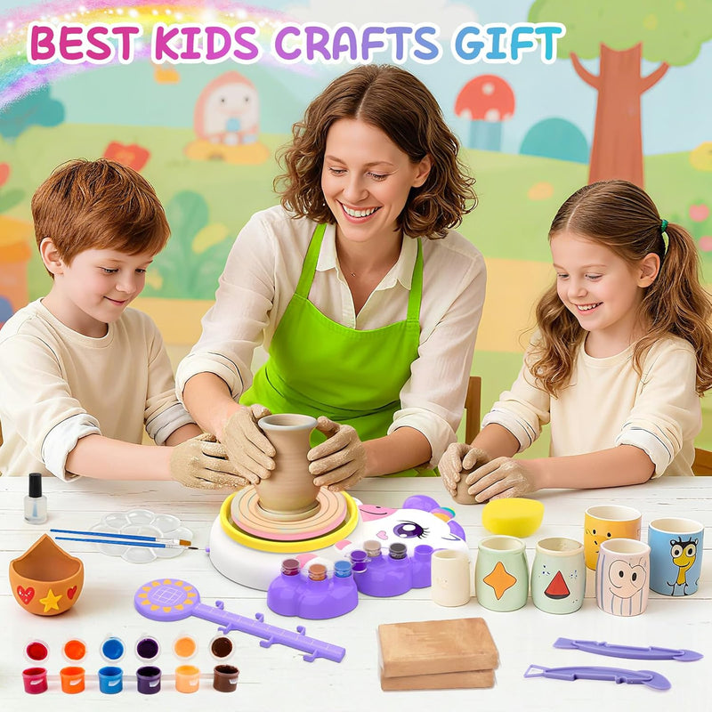 Pottery Wheel for Kids, Unicorn Craft Kit Arts and Crafts for Kid Ages 6-12 | Complete Pottery Painting Kit with Clay, Art Supplies Kids Toys Girls Birthday Christmas Gift for 6 7 8 9 10 11 12+, Purple