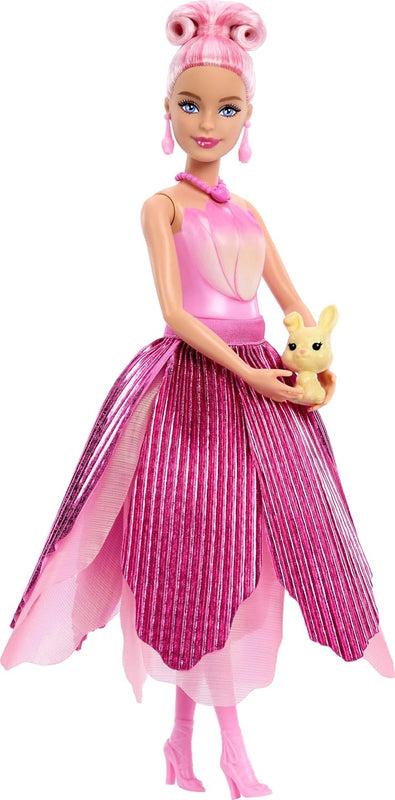 Barbie Petal Pop Scented Doll with Pink Tulip Dress & Accessories, Bouquet Reveal with Pet Bunny & Surprises Like Watering Can, Necklace & Earrings​​​