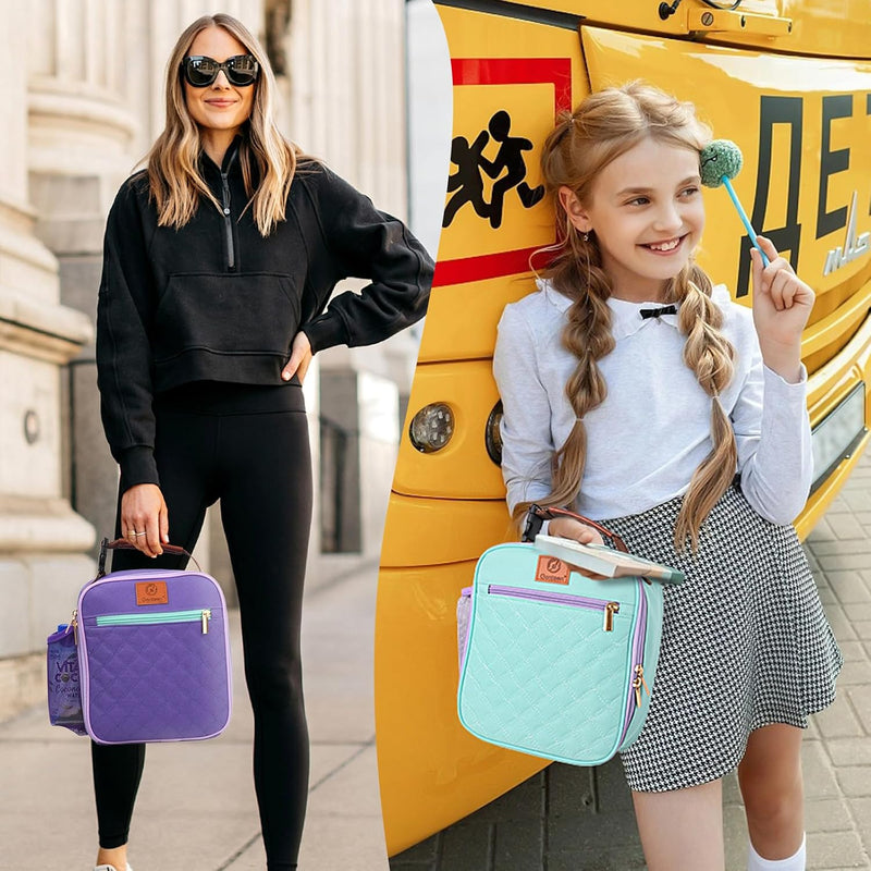 Genteen Kids Lunch Box Insulated Soft Mini Cooler with Bottle Holder, Lightweight Reusable Easy-Clean Lunch bag for Girls, Boys Back to School-Purple