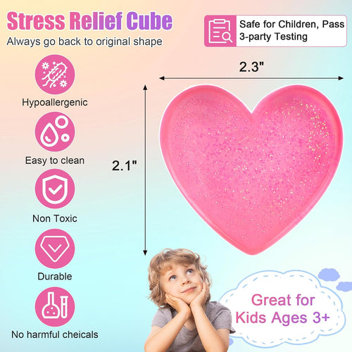 2-Pack Stress Cube Set: Quiet Squishy Toys for Anxiety Relief & Improve Focus, Durable, Sensory Squeeze Blocks for Adult Kid in Classroom Office Home Car (2” Wide, Blue & Pink)