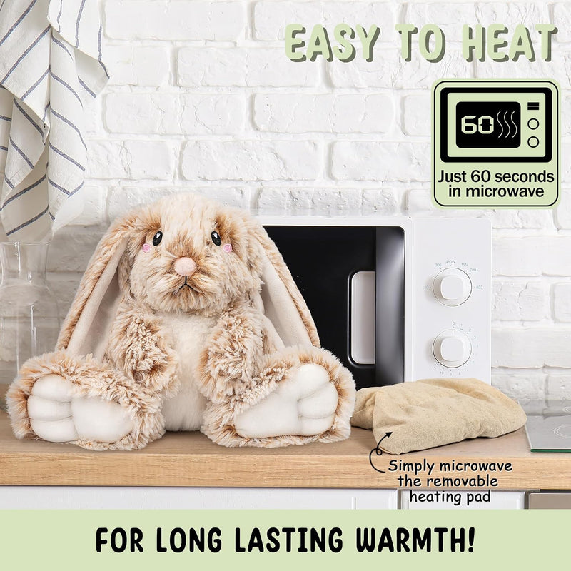 Bunny Microwavable & Weighted Stuffed Animals - 1.5 Lbs Unscented Heating Pad for Period Cramps Pain Relief and Anxiety, Cute Bunny Plush Toys Gifts for Women Girls Adults and Kids by Happy Fuel