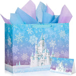 woric 14.5" Baby Gift Bag for Baby Shower Boys Girls Birthday Party | Include Tissue Paper and Greeting Cards, Ribbon Handles, Cute Animals Design, for Baby Shower and Birthday Gifts