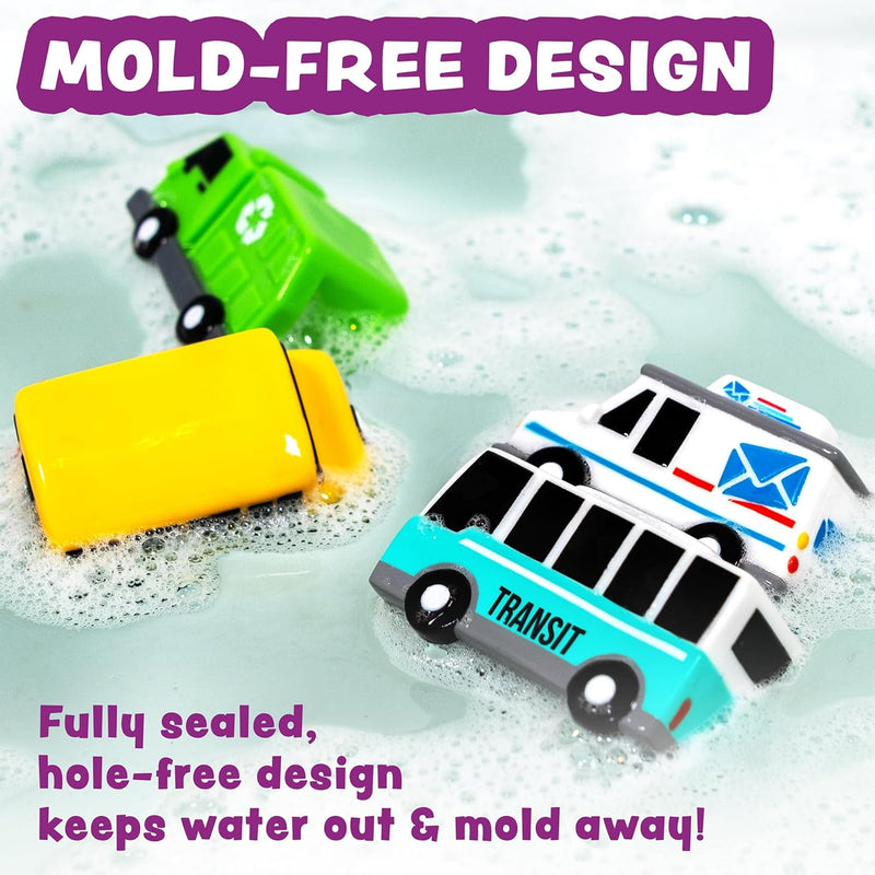Tub Works® Vehicles™ Bath Cars | Mold-Free, Soft, Squeezable & Floating Bath Toys for Babies & Toddlers