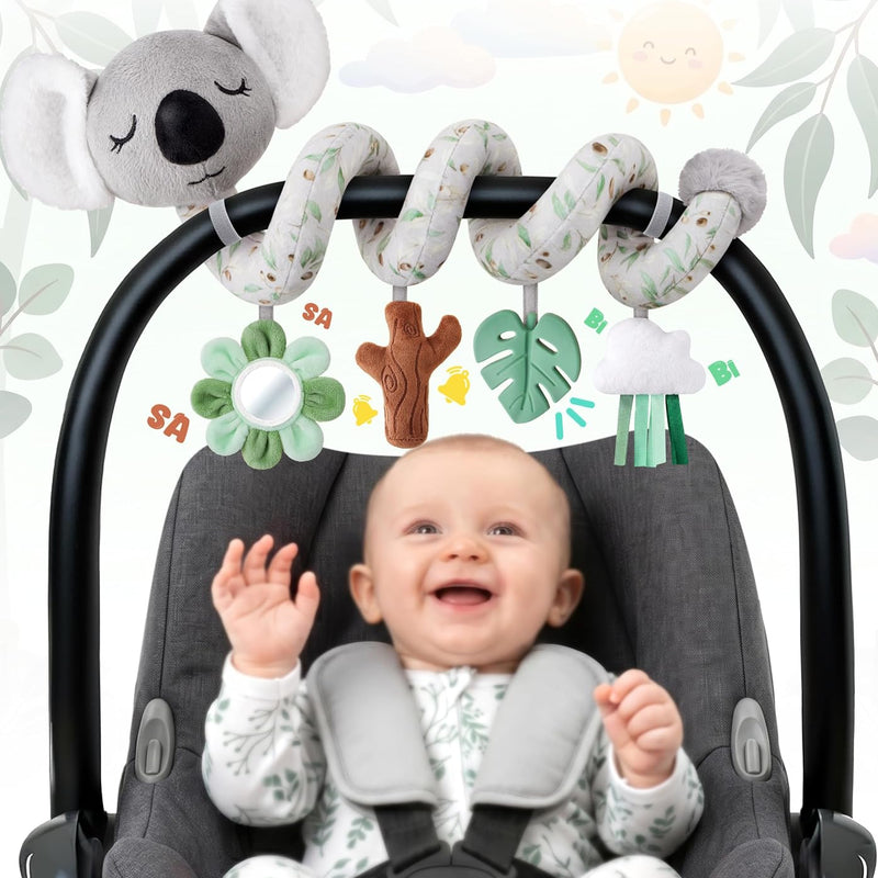 Spiral Car Seat Baby Toys 0-6 Months, Infant Carseat High Contrast Sensory Toys Hanging Stroller Accessories, Newborn Shower Gifts for Baby Boys Essentials Stuff, Cute Black and White Cow