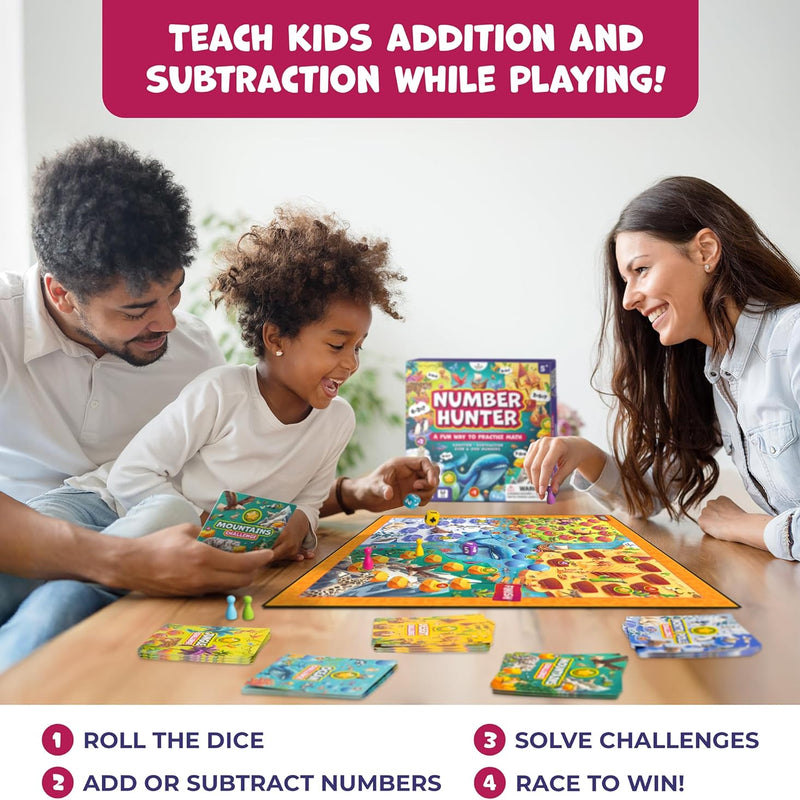 Clever Fox Play Number Hunter Math Board Game for Kids 5-7 Year Old, Addition & Subtraction Math Game, STEM Toy for Preschool and 1st-3rd Grade