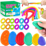 Fidget Sensory Toys for Kids: 26 Pack Quiet Squishy Fidgets for Classroom Students Prizes- Textured Soft Fidget Rings Stretchy Strings for Autism - Office Desk Toddler Travel Fidget Box,Easter Gifts