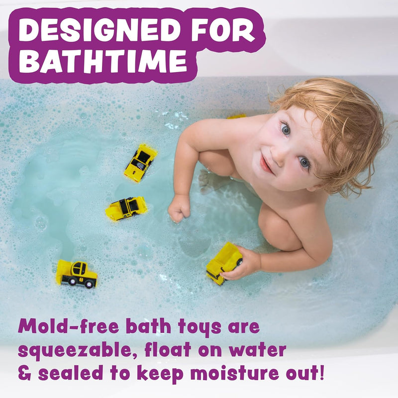 Tub Works® Construction Trucks Mold-Free Bath Toys, 6-Pack | Sealed Design Keeps Moisture Out | Soft, Squeezable & Float on Water