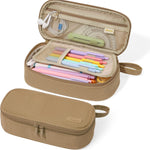 SUNEE Cute Pencil Case, Soft Corduroy Large Capacity Pencil Pouch, Aesthetic Zipper Pencil Bag, Big Storage Pen Organizer for Stationery, Pencil Box Back to School Supplies for Teen Girls Boys, Beige