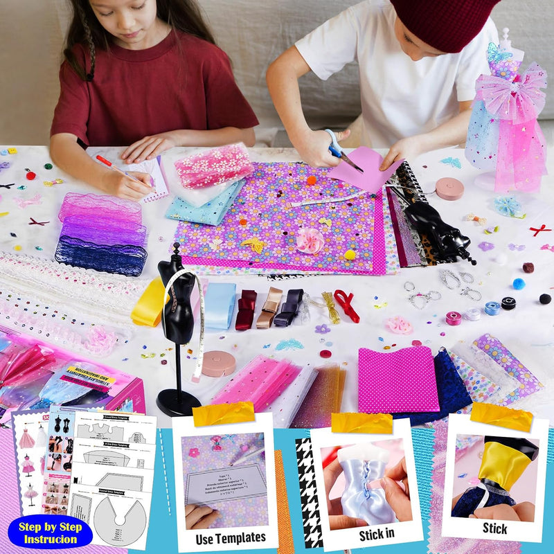 800+Pcs Fashion Designer Kits for Girls with 6 Mannequins - Girls Fashion Design Craft Kit, Sewing Kit for Kid 8-12, Birthday Gifts for Teens Girl 6 7 8 9 10 11 12