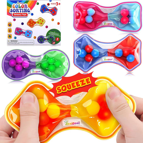 Sensory Fidget Toys for Kids Toddler: 4 Pack Color Sorting Sensory Toys for Autism - Squeeze Calming Toys for Toddler Girls Boys - Quiet Fidget Toys for Student Classroom - Goodie Bags Stuffers