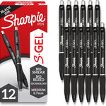 Sharpie S-Gel Gel Pens, Black Barrel, Medium Point (0.7mm), Black Gel Ink, 12 Count - Home, Office, School, Journaling, Writing, Note-Taking, Teacher Supplies
