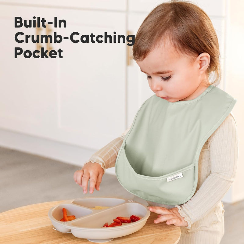 KeaBabies 3-Pack Waterproof Baby Bibs for Eating, Lightweight (Ocean) | Toddler Feeding Bibs with Large Food Catcher, Mess Proof, Food-Grade, Baby Eating Essentials, Easy to Put On & Clean