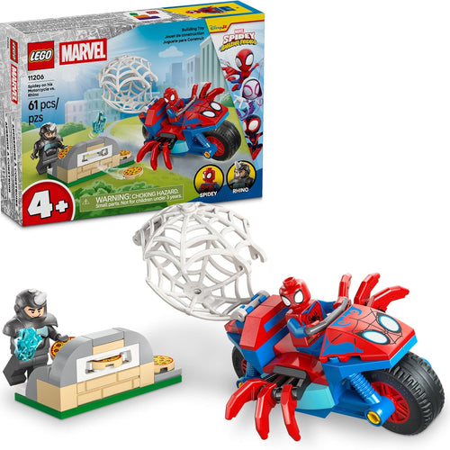LEGO Marvel Spidey and Friends Spidey on Motorcycle vs. Rhino Toy for Kids Ages 4+ Birthday Gift