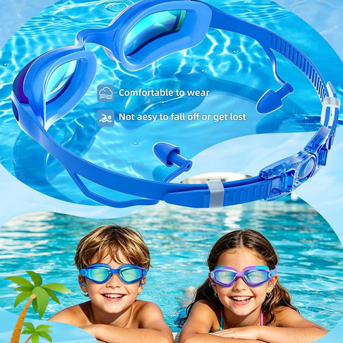 Aegend Kids Swim Goggles 2 Pack, Anti Fog&UV Swimming Goggles for Ages 3-15 | No Leak Comfortable Fit Pool Goggles with Silicone Seal, Ear Plugs and Nose Clip