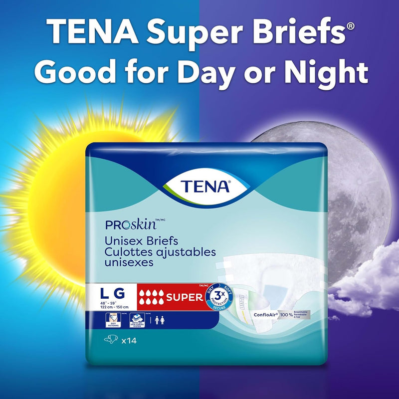 TENA Proskin Super Briefs, Incontinence Adult Diapers, Unisex, Large, 56 ct | Easy to adjust with tabs for a better fit, these briefs offer comfort & reliable absorbency to support everyday care routines
