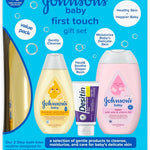 Johnson's Baby First Touch Baby Essentials Gift Set with Body Wash & Shampoo, Body Lotion, & Zinc Oxide Diaper Rash Paste for Baby's Delicate Skin, Hypoallergenic, No Added Parabens or Dyes, 3 Items