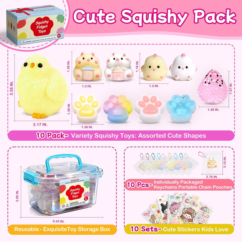 10 Pack Taba Squishy Toys kit with Toy Box & Cute Stickers, Kawaii taba Squishies Stress Relief Toys Party Favors for Kids 4-8 8-12, Squishy Fidget Toys for Kids , Birthday Gifts Toys for Girls 8-10