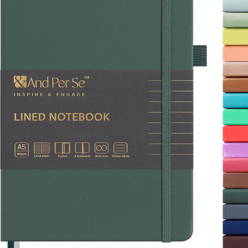 &And Per Se Lined Journal Notebook, 160 Pages, A5 5.7 x 8 inches College Ruled Thick Paper Notebook Journals for Writing, Hardcover Notebooks for Women Men Office School (1 Pack, Green)