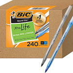 BIC Round Stic Xtra Life Ballpoint Pens, 1mm, 120 Black 120 Blue, 240 Pack | Bulk Pack of 120 Black &120 Blue Pens, Office Essentials and Teacher Supplies for Back-to-School Classrooms