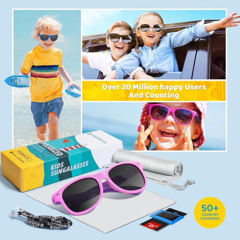 RIVBOS Kids Sunglasses Polarized UV400 TPE with Strap for Boys Girls RBK004 | Flexible rubber frame with UV protection and secure strap for boys, girls, beach, travel and play