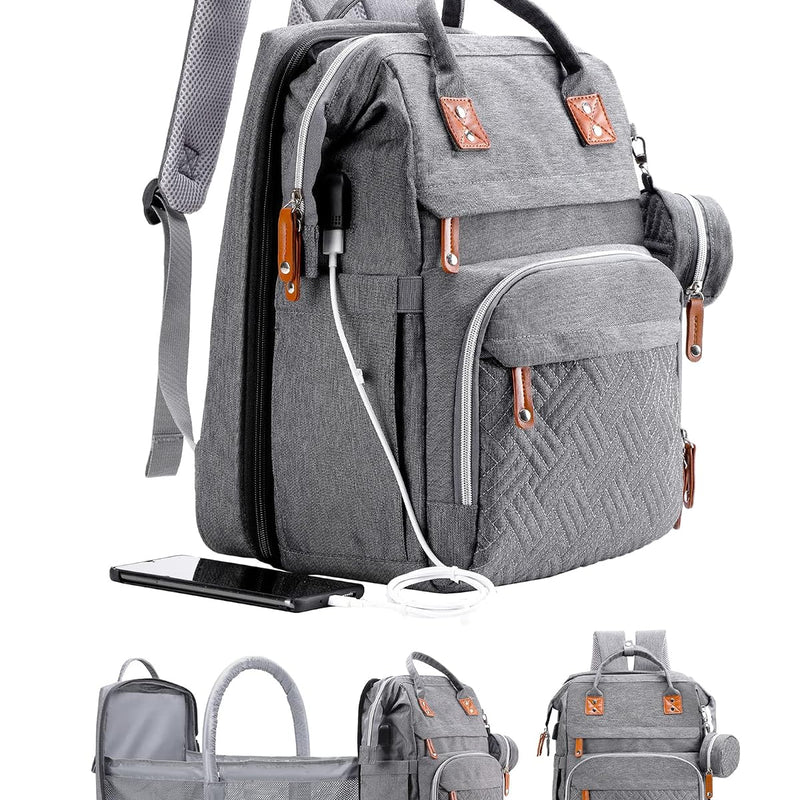 ISMGN Diaper Bag Backpack with Changing Station, Baby Bag for Mom, Grey | Baby Diaper Bag, Large Diaper Bag Backpack, Baby Bags for Boys Girls, Mens Diaper Bag, Diaper Backpack for Women