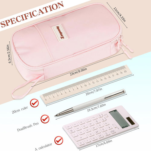 Zzrywuty Large Pencil Case, Big Capacity Pencil Pouch Office College School Stationery Pen Bag for Teen Girl Boy Men Women, Pink