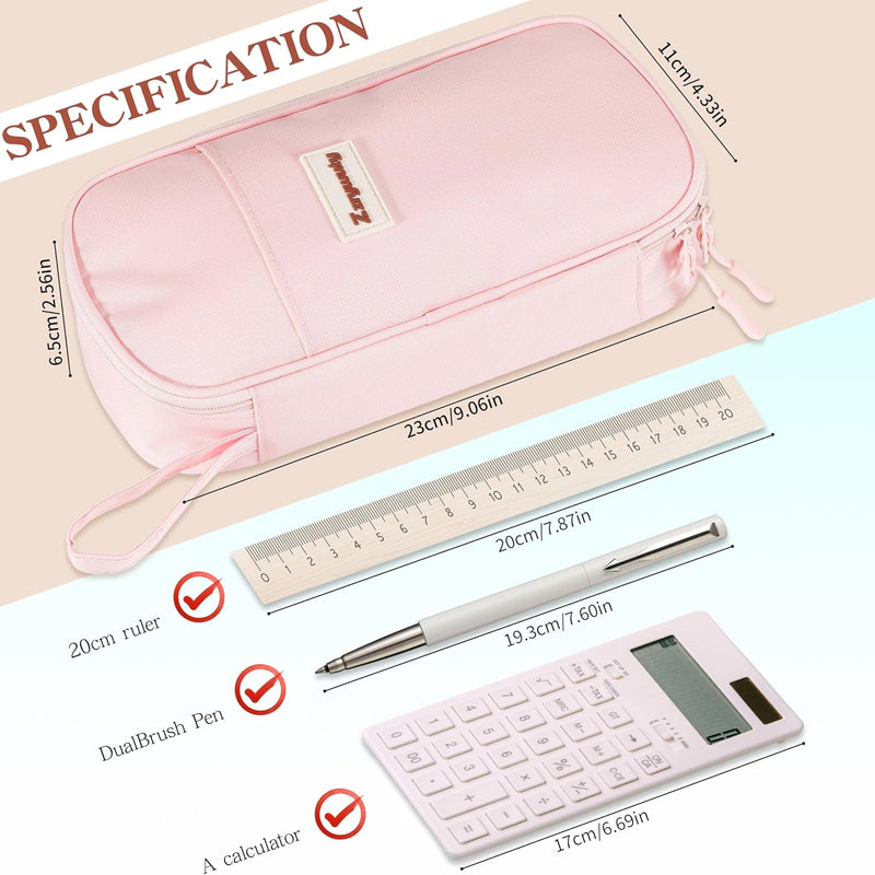 Zzrywuty Large Pencil Case, Big Capacity Pencil Pouch Office College School Stationery Pen Bag for Teen Girl Boy Men Women, Pink
