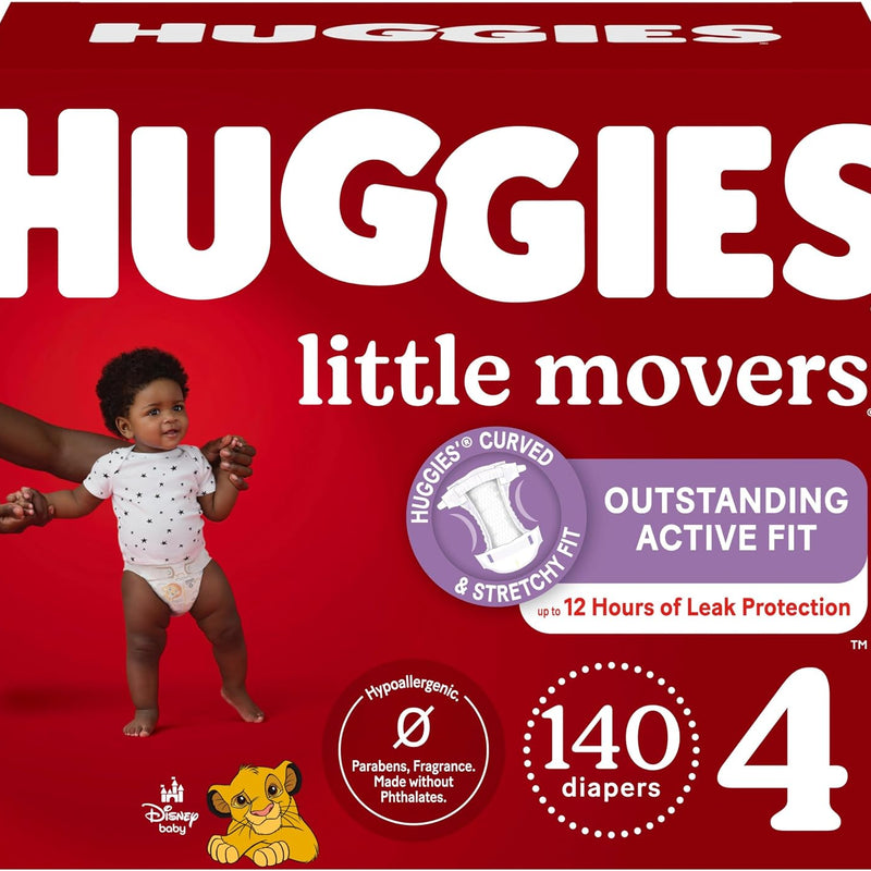 Huggies Size 4 Diapers, Little Movers Baby Diapers, Size 4 (22-37 lbs), 120 Count, Packaging May Vary