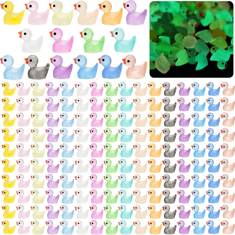 CRTWDMAN 240Pcs Luminous Mini Resin Ducks,Tiny Duck Glow in The Dark,Little Ducks,Small Ducks to Hide,Miniature Figures for Party Favor