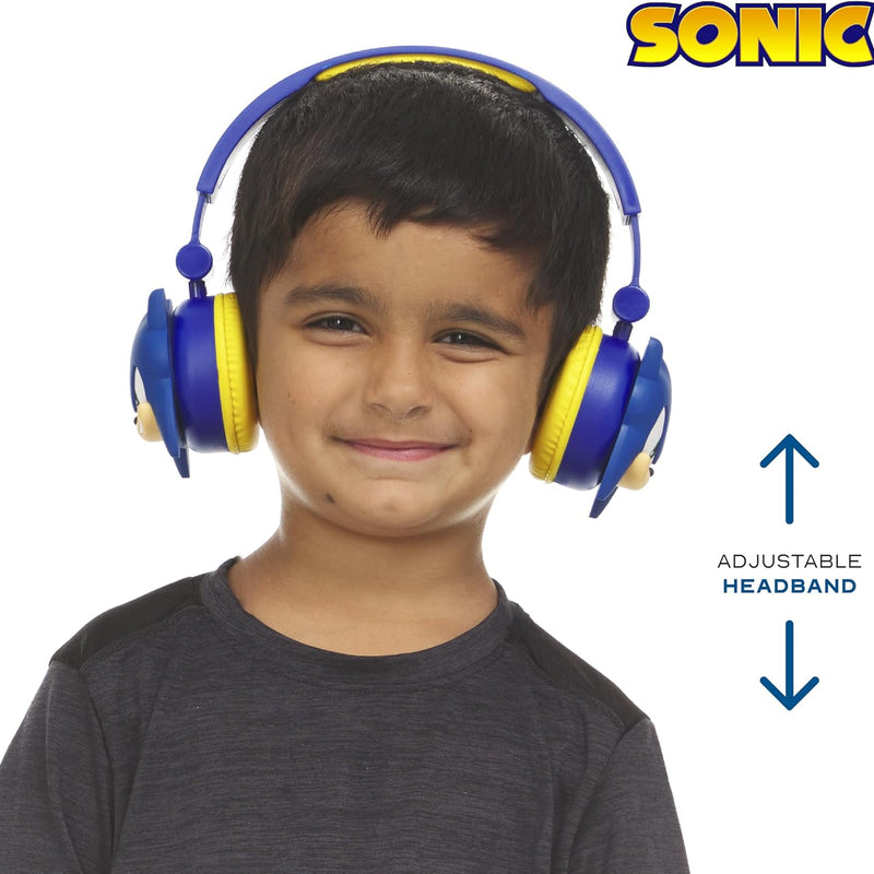 Sonic The Hedgehog kids' wireless Bluetooth headphones with safe volume, adjustable headband, and rechargeable battery