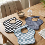 3 Pack Waterproof Baby Bibs for Eating, Mess Proof Feeding Bib | Lightweight & Wipeable Toddler Food Bibs, Large Catch-All Pocket, Food-Grade Baby Eating Essentials Gifts, Black Cherkerd